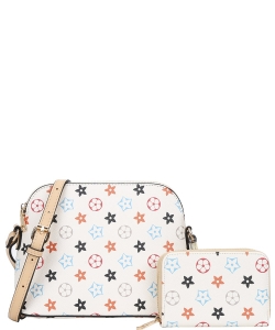 2in1 Printed Crossbody Bag with Wallet Set LY-8232-A WHITE